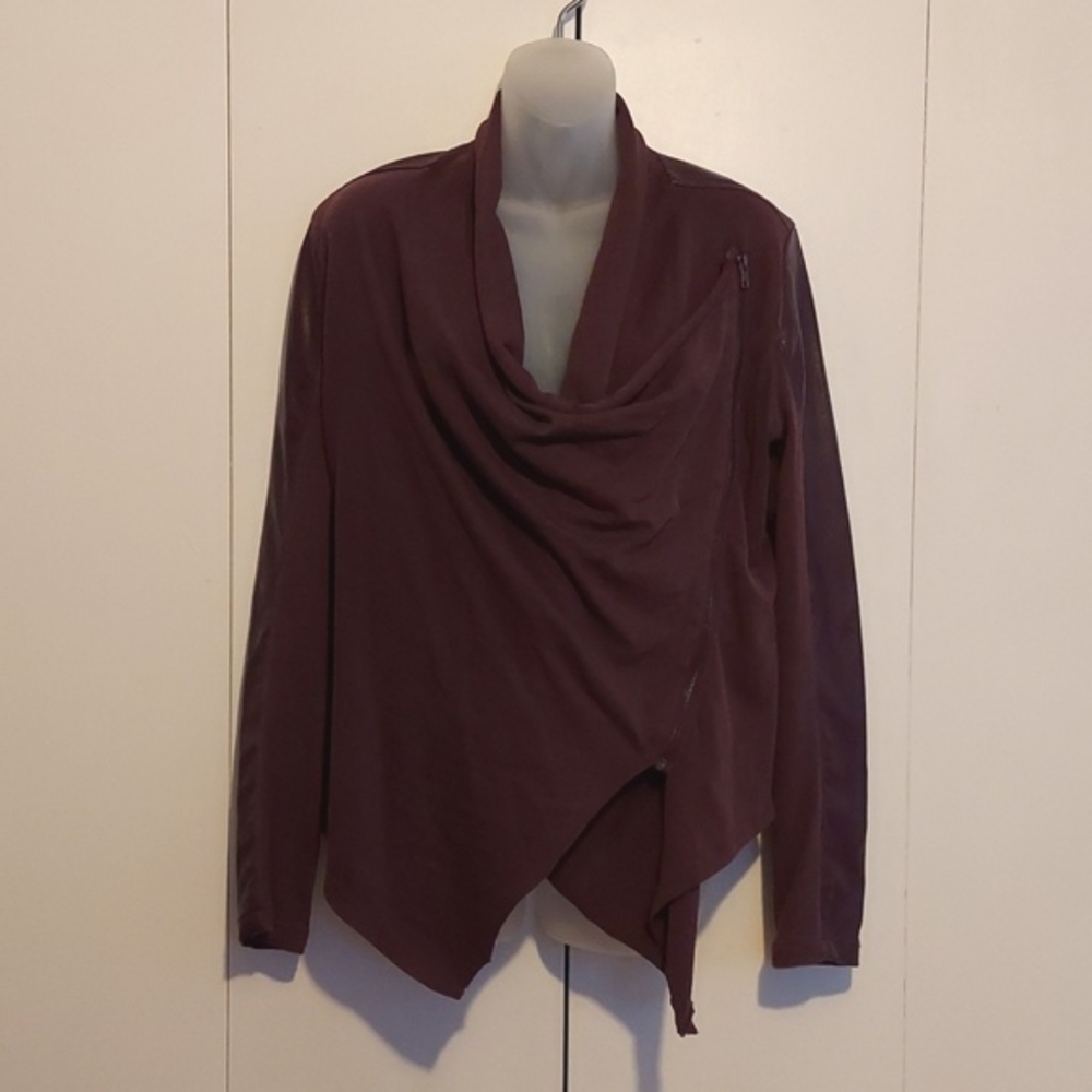 Blank NYC Plum Purple Brown Ribbed Knit & Faux Leather Jacket Size Medium